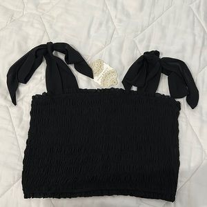 Women’s Altar’d State Black Smocked Tie Sleeve Tank Top Size Medium NWT